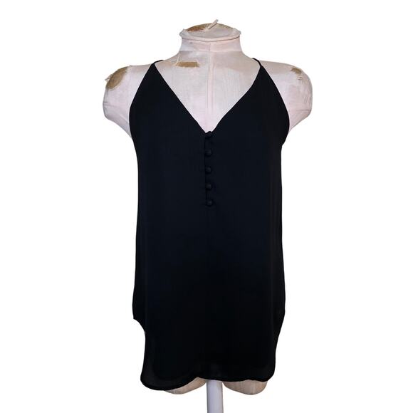 LOFT Covered Button Strappy Cami Size XS‎ Solid Black Lined - Picture 1 of 5